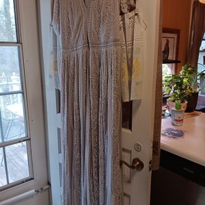 Light Grey Lace Maxi Dress